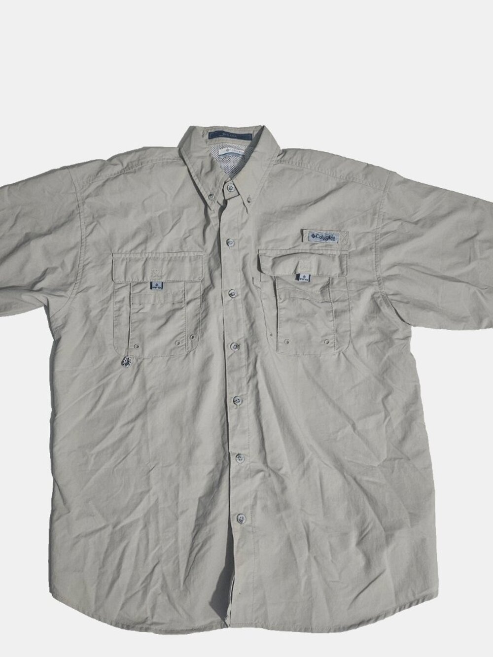 Columbia PFG Bahama Men's Medium Gray Short Sleeve Button Up Shirt Size Medium